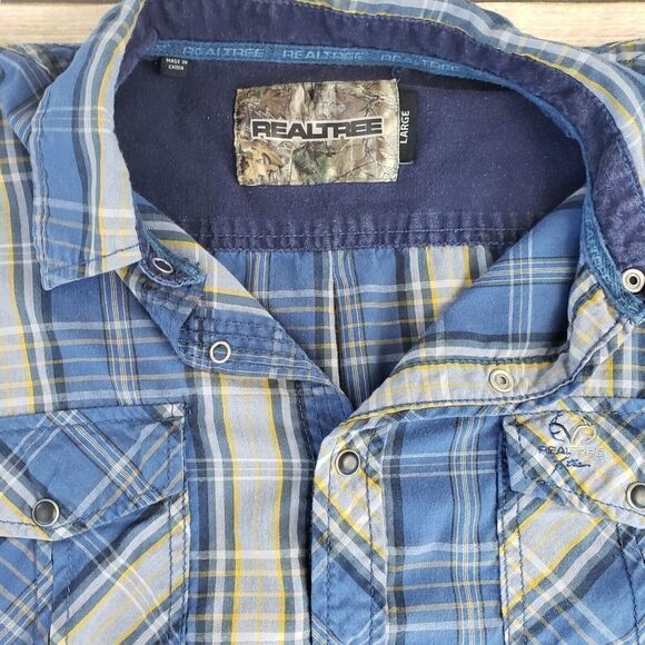 Realtree Blue Plaid Mens Large Snap Button Up Shirt Long Sleeve - Picture 3 of 8